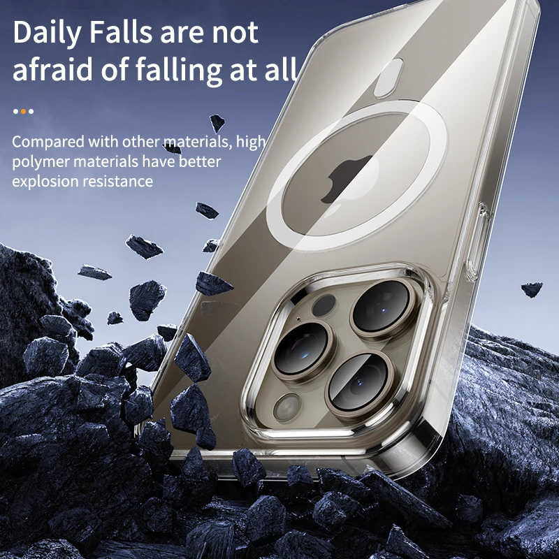 Funda de carga inalámbrica Magsafe de vidrio templado transparente para iPhone 15 14 Pro Max 15 14 Plus, funda dura de parachoques para PC sin amarillento - imagen 5