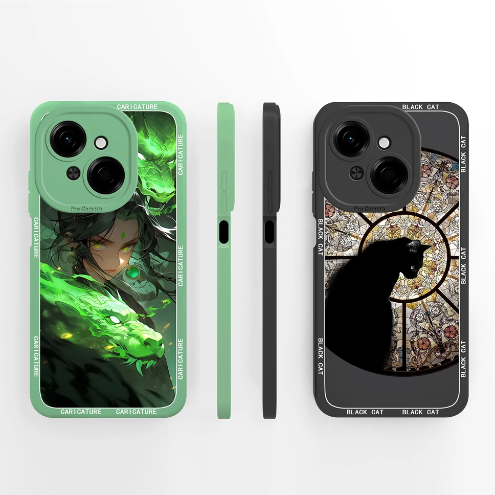 Para Tecno Pop 9 4G 5G Funda de teléfono con patrones de gato negro Funda de silicona líquida suave para Tecno Pop9 Funda ligera de alta calidad