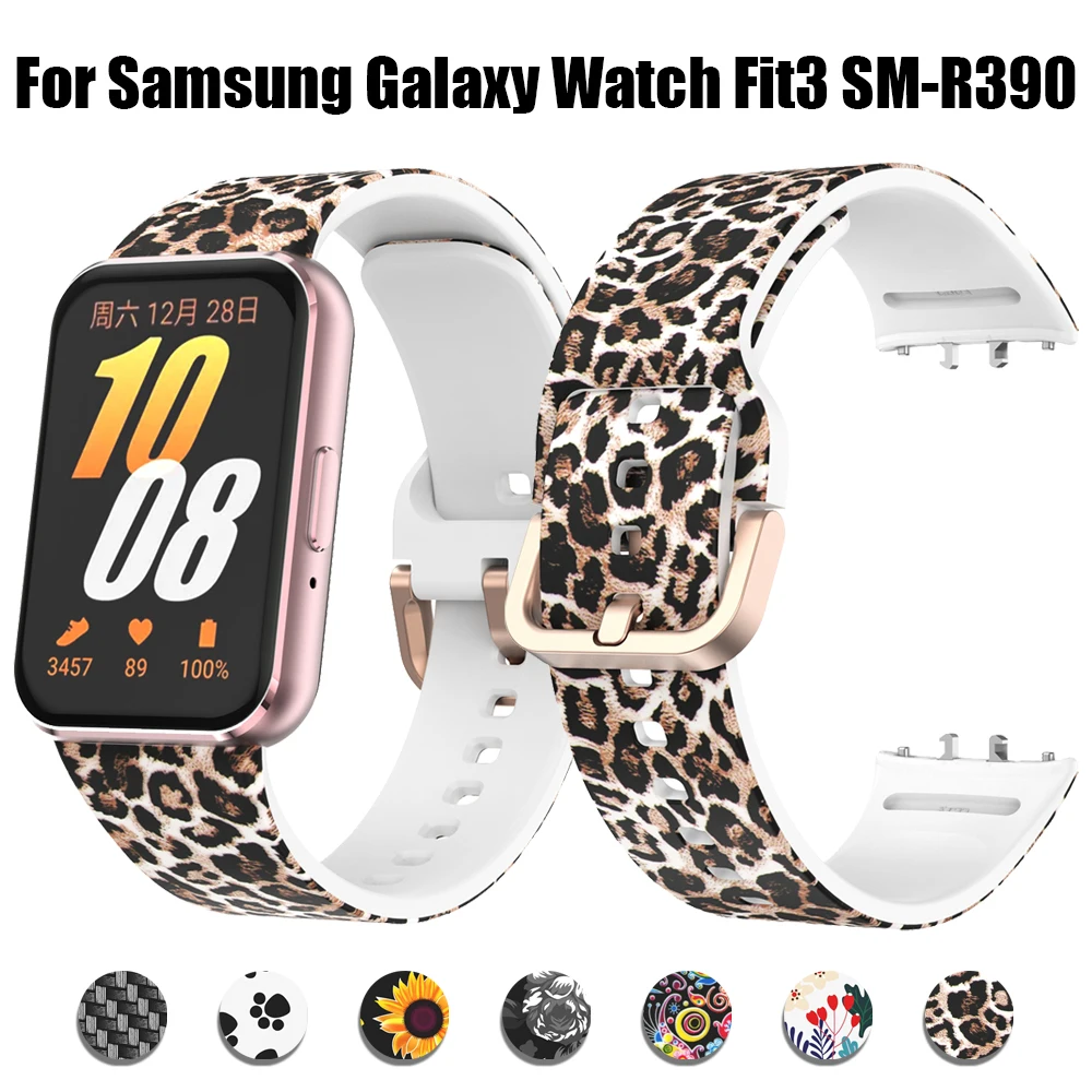 Correa de silicona con estampado de animales y flores para Samsung Galaxy Watch Fit 3, pulsera para Galaxy FIT3 SM-R390