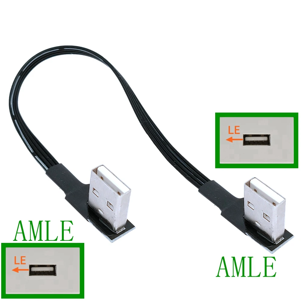 10cm 20cm USB 2,0 A enchufe a hembra 90 Cable de extensión en ángulo USB 2,0 macho a macho y hembra Cable negro derecho/izquierdo/abajo/arriba 30CM - imagen 3