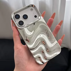 Popular Bling Silver 3D Fold Waves Lines funda para iPhone 17 Pro Max Air 16 15 13 14 11 12 funda trasera de TPU suave y brillante