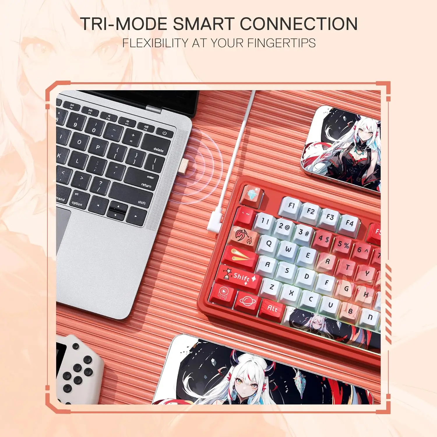 Redragon K673 PRO SE 81 teclas inalámbrico RGB 3 modos Anime Teclado mecánico para juegos con enchufe intercambiable en caliente, interruptor lineal Hi-Fi personalizado - imagen 4