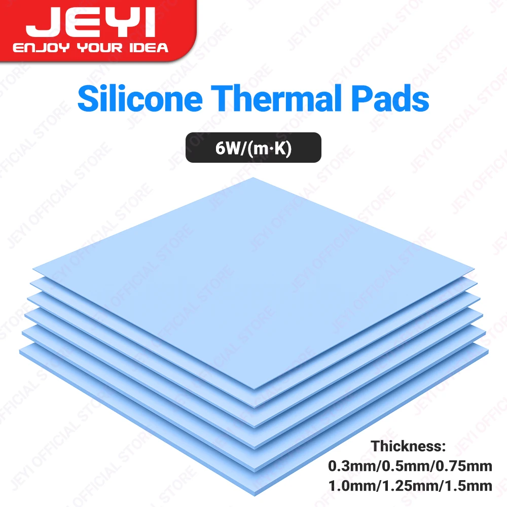 JEYI Paquete de 6/8 almohadillas térmicas de silicona de 100x100mm, conductividad resistente al calor 6,0 W/mK para disipador de calor de ordenador portátil CPU GPU IC LED enfriador