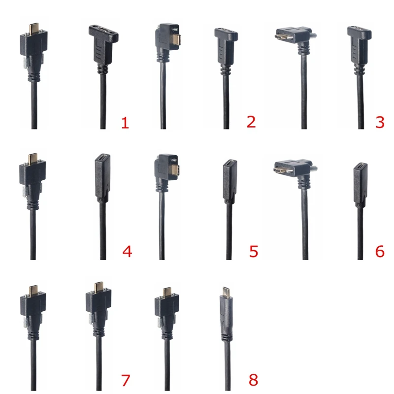 Cable USB C a USB C USB-C codo doble tornillo bloqueo USB3.1 tipo C macho a macho hembra Cable de extensión de cámara Industrial