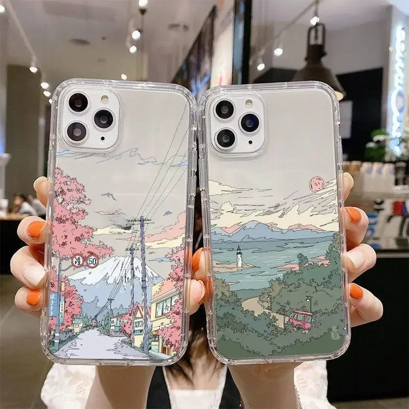 Funda de paisaje de nubes de puesta de sol de calle de Anime para OPPO Reno 10, 11, 5G, 6, 8, 11, 12 Pro, 11F, 12F, 7, 4G, 5, 6 Lite, 8T, A58, A78, A79, A98, 5G