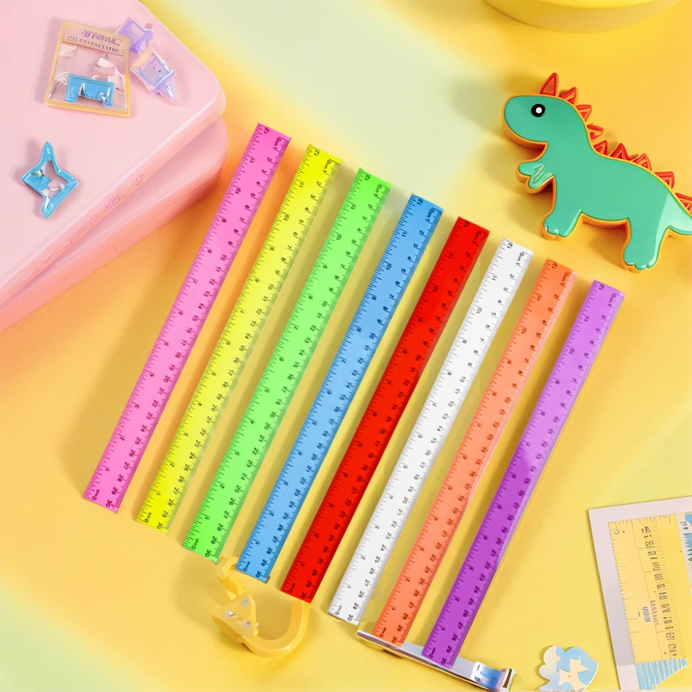 Regla transparente de Color de 8 Uds., reglas de dibujo de plástico de 30CM, reglas métricas portátiles resistentes al desgaste para el hogar, la Oficina y la escuela - imagen 3