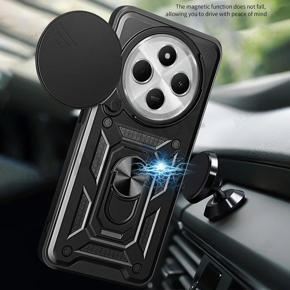 Funda Armor para POCO C75, Funda deslizante para lente de cámara, anillo protector, soporte, Funda protectora para teléfono para Xiaomi POCO C75 Capa - imagen 3