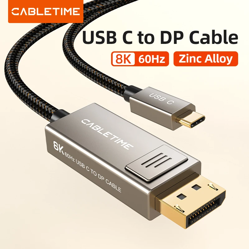 CABLETIME-Cable USB C a Displayport, 8K, 60Hz, 4K, 144HZ, DSC, aleación de Zinc, HDR 10, diseño a presión para ordenador portátil, tableta, Macbook Pro, DP, C453