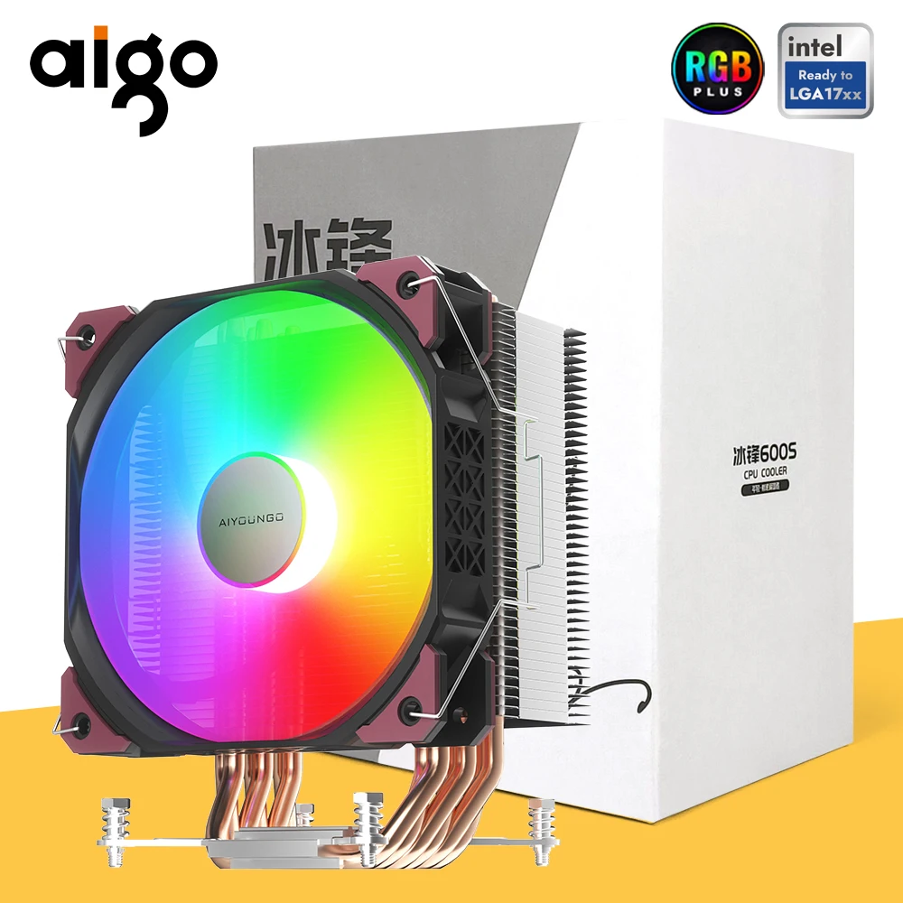 Aigo CPU Cooler 6 tubos de calor 4 pines PWM RGB ventilador 120MM PC disipador de calor silencioso para Intel LGA 1700 1200 1150 1151 ventilador de refrigeración de CPU