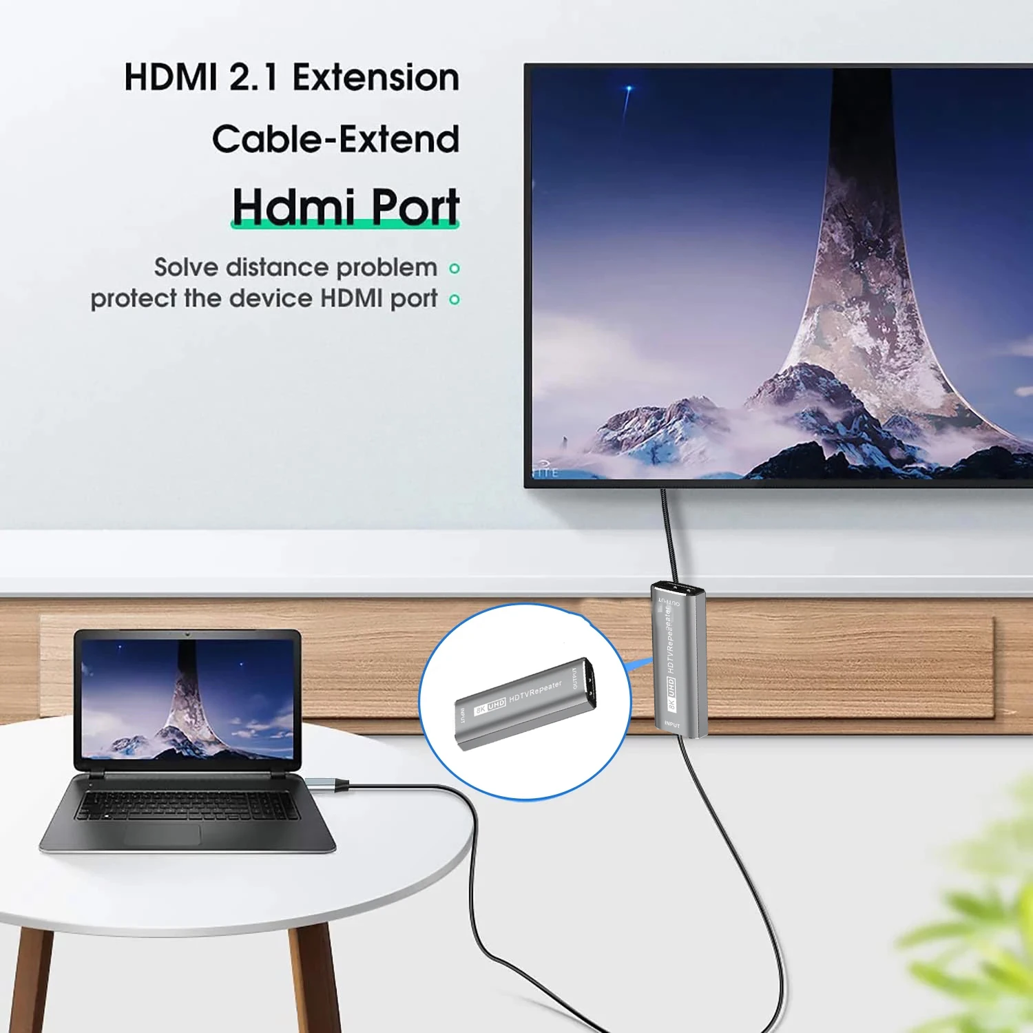 Amplificador de señal 8K Compatible con HDMI, adaptador extensor hembra a hembra de 30M, 4K, 60Hz, Conector de extensión de Cable 2,1 - imagen 3