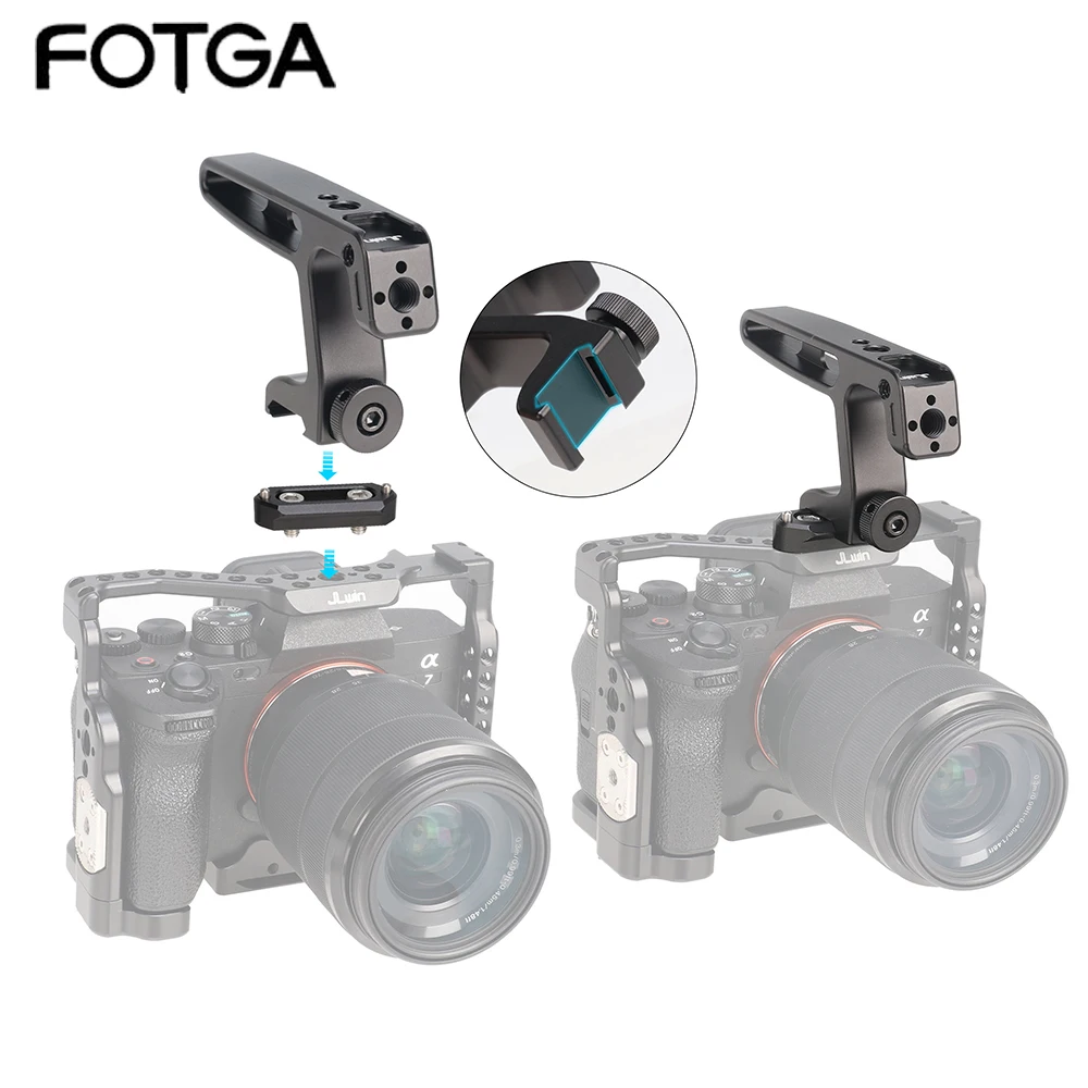 FOTGA-mango deslizante para jaula, empuñadura para cámara DSLR Sony Nikon Canon con zapata fría para micrófono, Monitor de luz LED, parte superior de Metal
