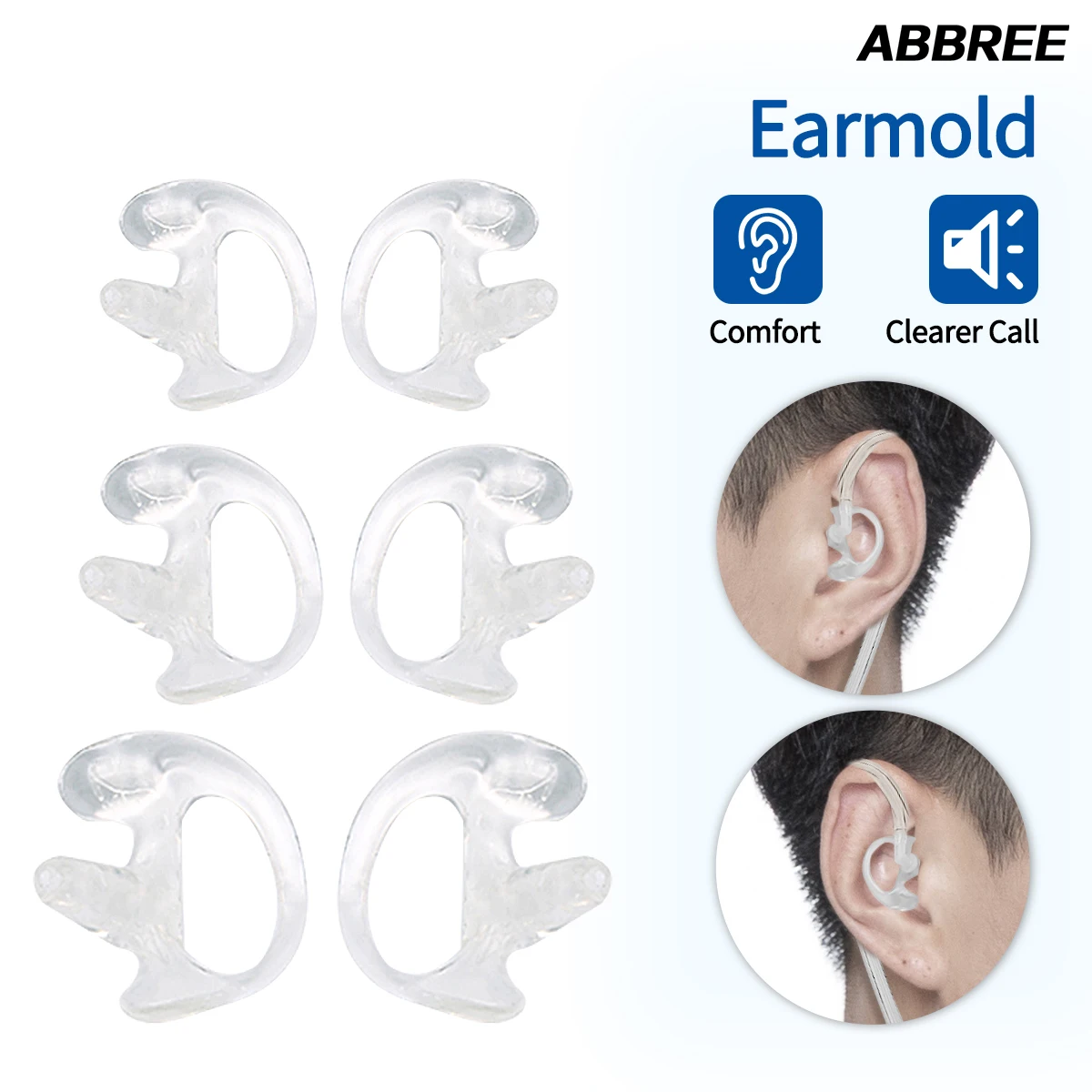 ABBREE-tapón para los oídos de silicona suave, repuesto para Walkie Talkie, tubo de bobina acústica, auricular
