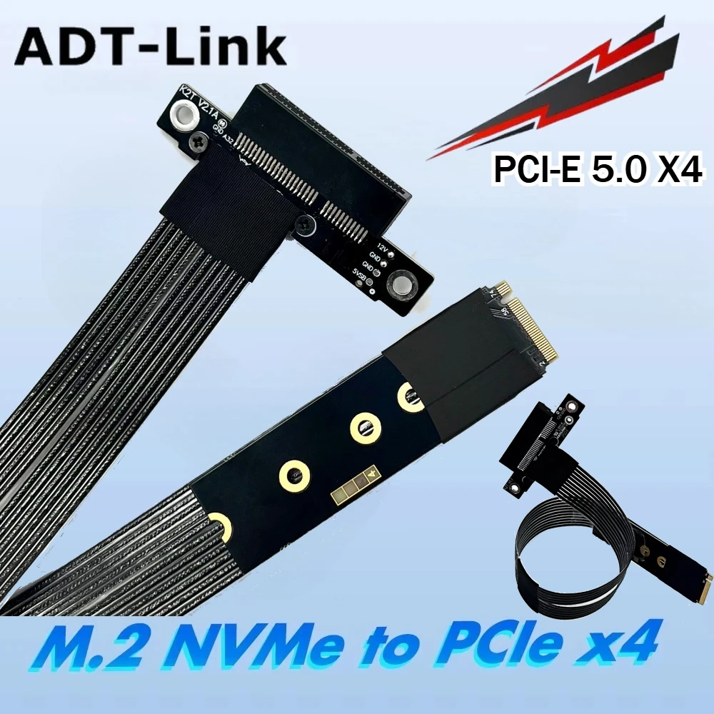 ADT-Link M.2 NVMe a PCIe 5,0 x4 Cable elevador de alta velocidad sin pérdidas Gen5 Cable plano Flexible PCI-E 5,0x4 SSD RAID LAN tarjetas de captura - imagen 2