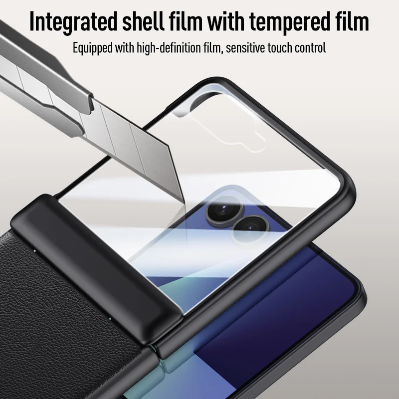 Con resorte con bisagras de cuero PU protector de pantalla de vidrio templado funda de teléfono para Samsung Galaxy Z Flip7 5G flip 7 cubierta a prueba de golpes - imagen 4