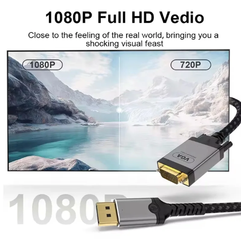 Cable adaptador Displayport DP a VGA de 2m HD 1080P, Cable convertidor de vídeo DisplayPort DP VGA para TV Box, PC, portátil, Monitor y proyector - imagen 2