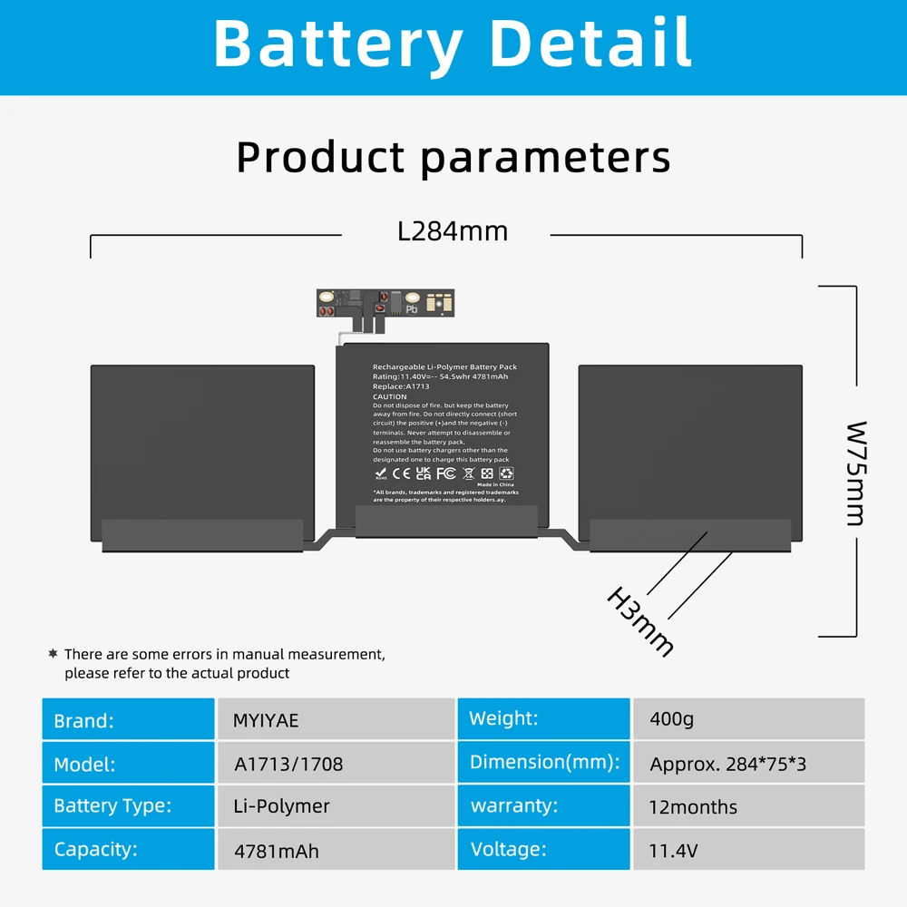 Reemplazo de batería de ordenador portátil para Apple MacBook Pro, A1708, A1713, 13 pulgadas, 13 pulgadas, 2016, 2017 Ver, A2171, EMC, 2978, 3164, Notebook - imagen 4