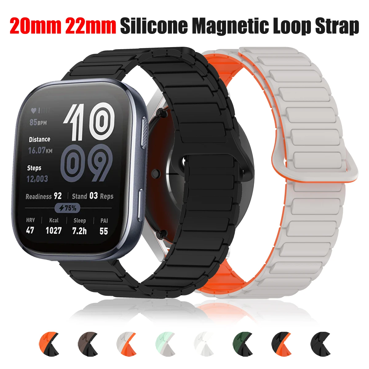 Correa magnética de 20mm y 22mm para Amazfit BALANCE 2, pulsera de silicona Bip/GTR/GTS/Correa activa para reloj inteligente Samsung/HUAWEI - imagen 2