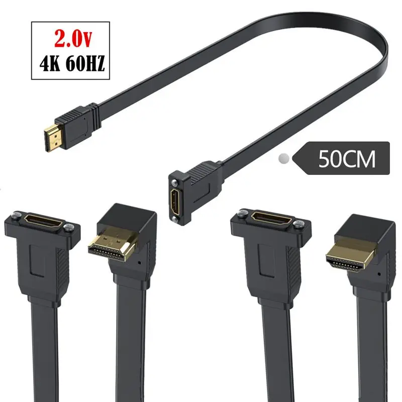 Cable de extensión macho hembra versión 2,0 Compatible con HDMI plano de 50cm con orificio de tornillo fijo soporte de Cable de Panel de chasis 4K 60Hz - imagen 3