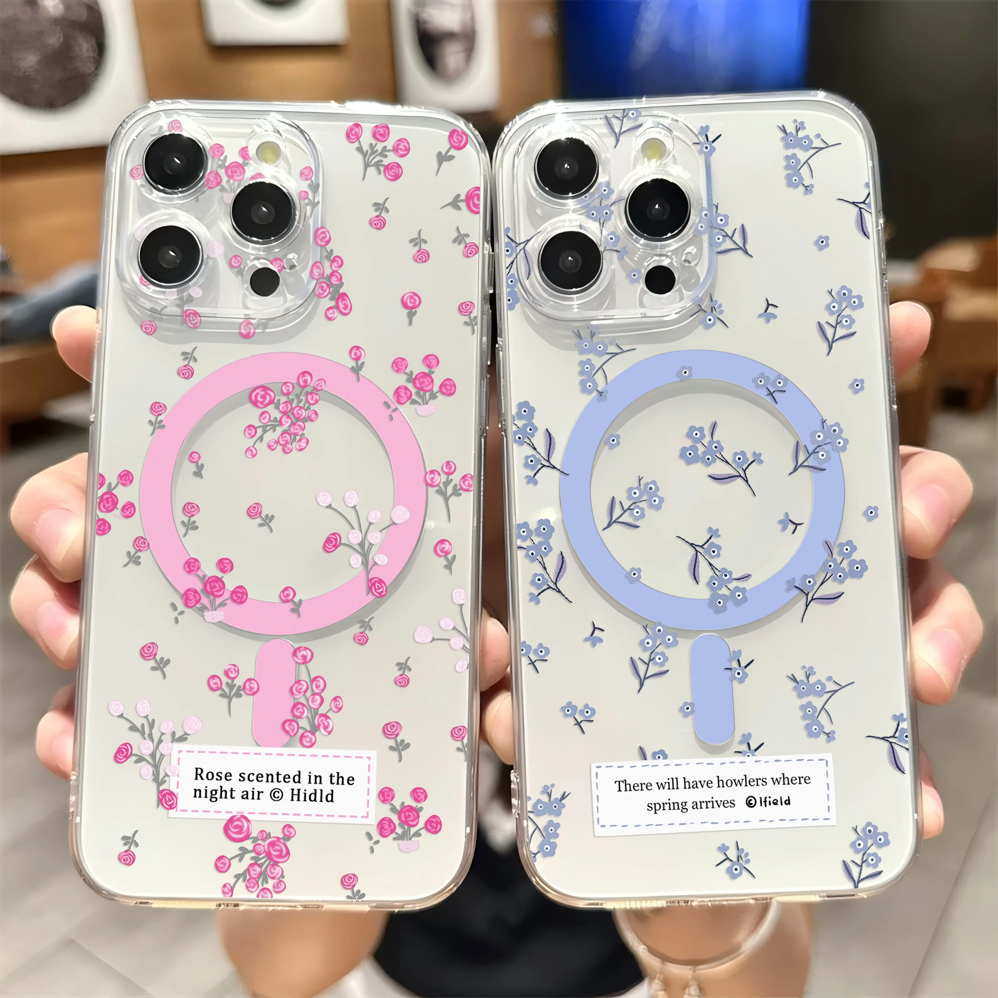 Funda de teléfono magnética rosa y púrpura Floral Ins Magsafe para Samsung Galaxy S25 S24 S23 S22 S21 S20 FE Plus Ultra 5G, funda transparente suave