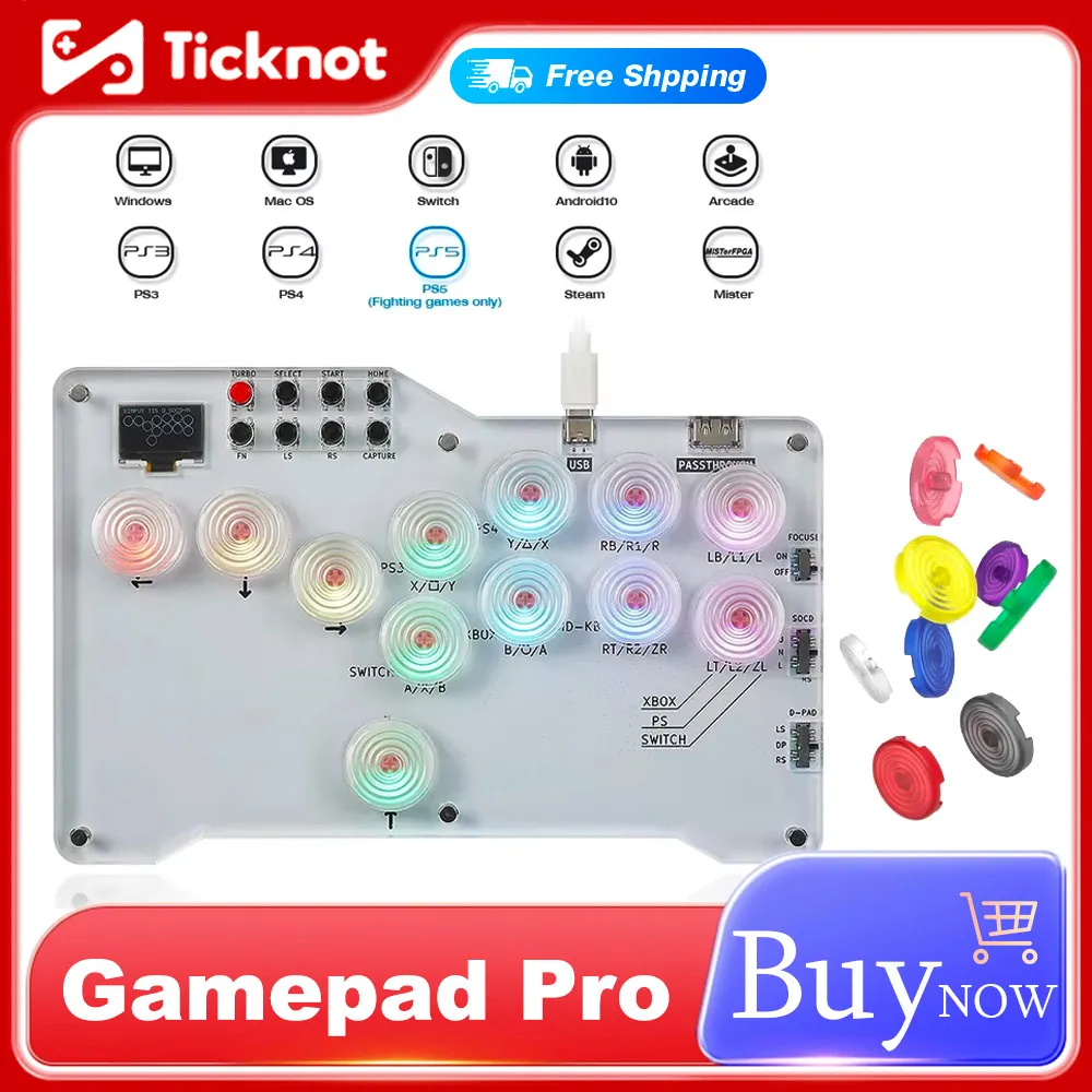 TicKnot Gamepad Pro Hitbox Arcade Stick para juegos de lucha P5 Hot SWAP Cherry Swicth controlador sin palanca para PS4/PS3/NS/PC