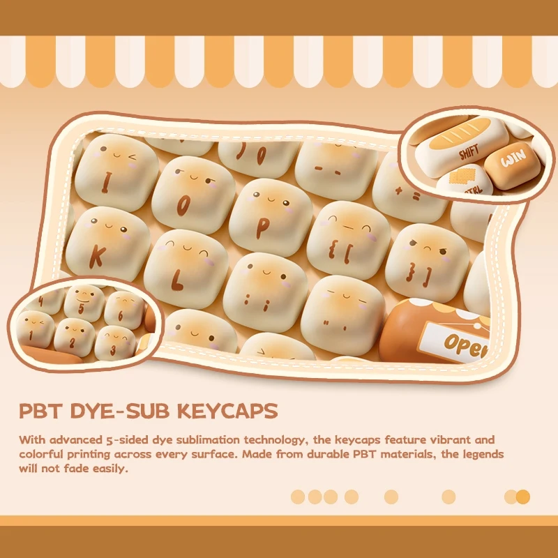 Akko Original lindo tema MOG/MOA/MAO perfil PBT Keycap Set 5 lados tinte-sub ANSI/ISO diseño chica Keycaps regalo redondo moño seta - imagen 5