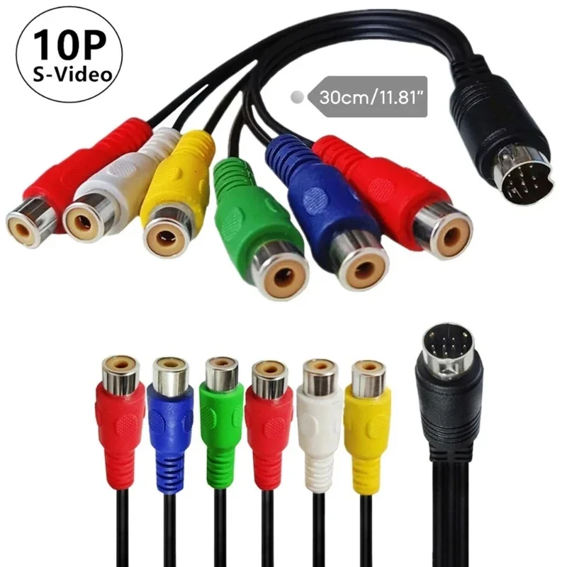 Cable componente macho S-Video de 10 pines a hembra RGB 6 RCA 10 pines Din S-Video 30cm para PC HDTV Cable componente RGB