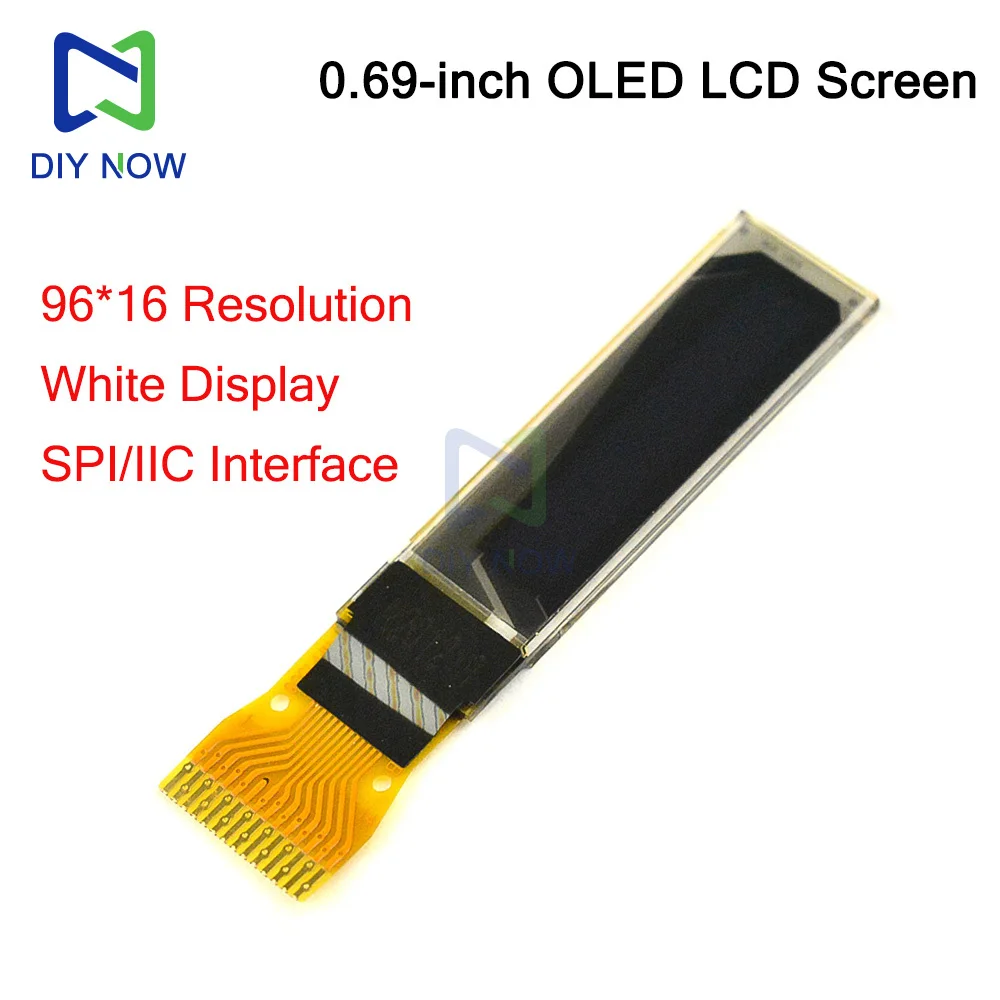 Pantalla LCD OLED de 0,69 pulgadas, resolución de 3,3 V, chip controlador de pantalla 96*16, interfaz SSD1306 SPI/IIC, pantalla blanca monocromática de 14 pines