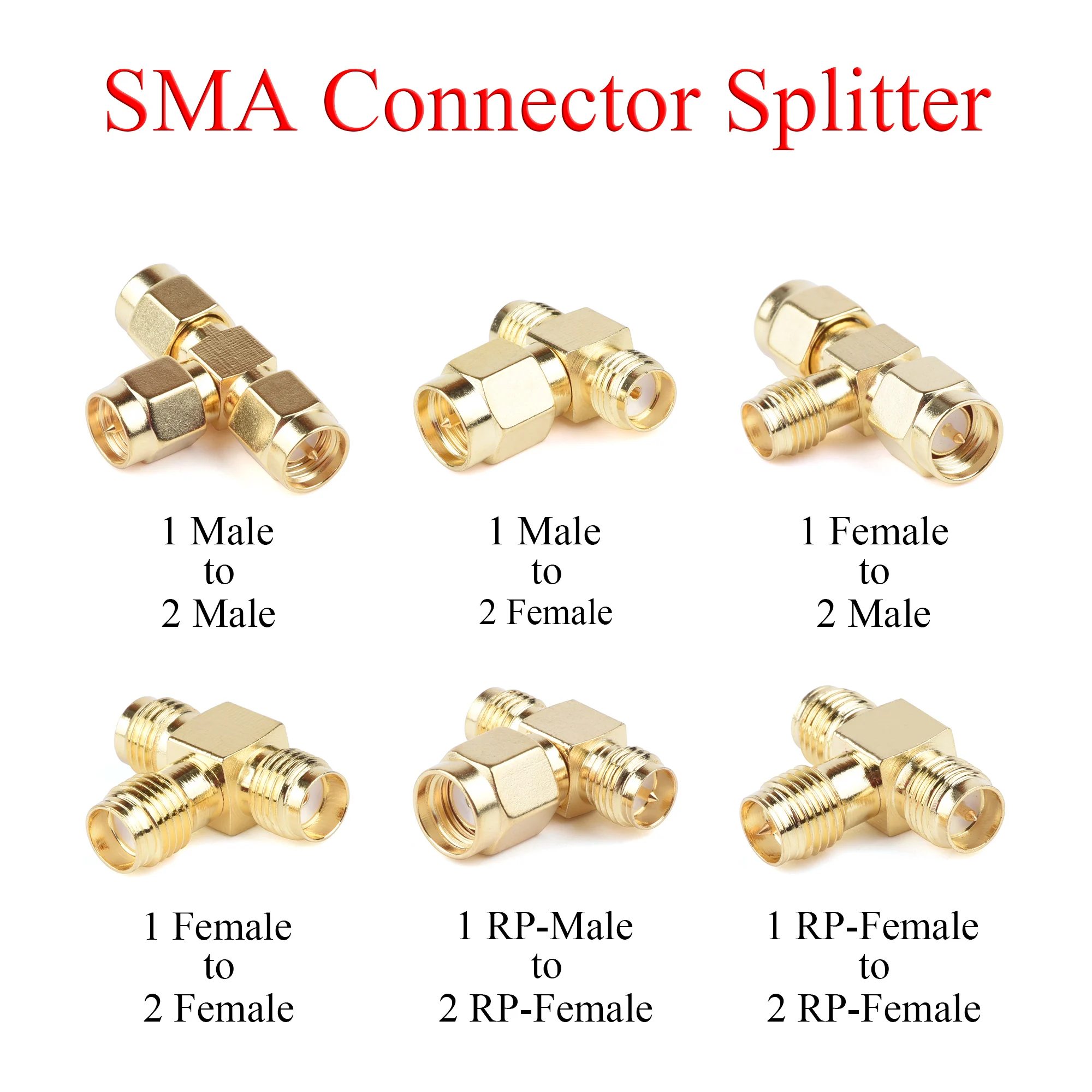 5 × divisor de conector Coaxial RF SMA/RP-SMA macho/hembra a macho/adaptador Jack hembra uso para antena de comunicación repetidora