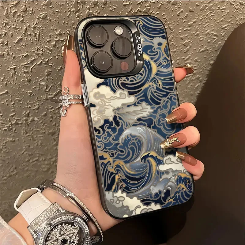 Funda de teléfono IMD electrochapada de ondas japonesas para Xiaomi Poco F6 X6 F5 X5 M6 Pro 4G Mi 13 12 11 Lite 5G NE 14T 13T 12T Pro