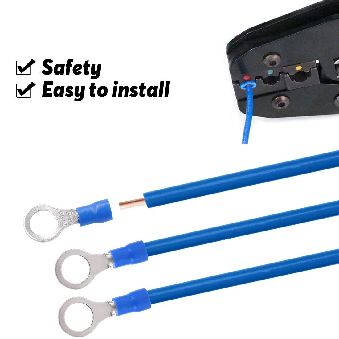 100/50/10 Uds azul RV2 M3M4M5M6M8 Terminal de engarzado de anillo conector de Cable eléctrico aislado 16-14AWG