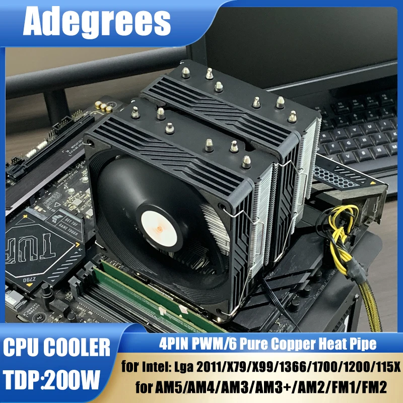 6 tubos de calor CPU enfriador de aire TDP 200W PC radiador 120MM para Intel LGA 1200 1150 1151 1155 1156 1366 1700 2011 X99 AMD AM3 AM4 AM5 - imagen 2