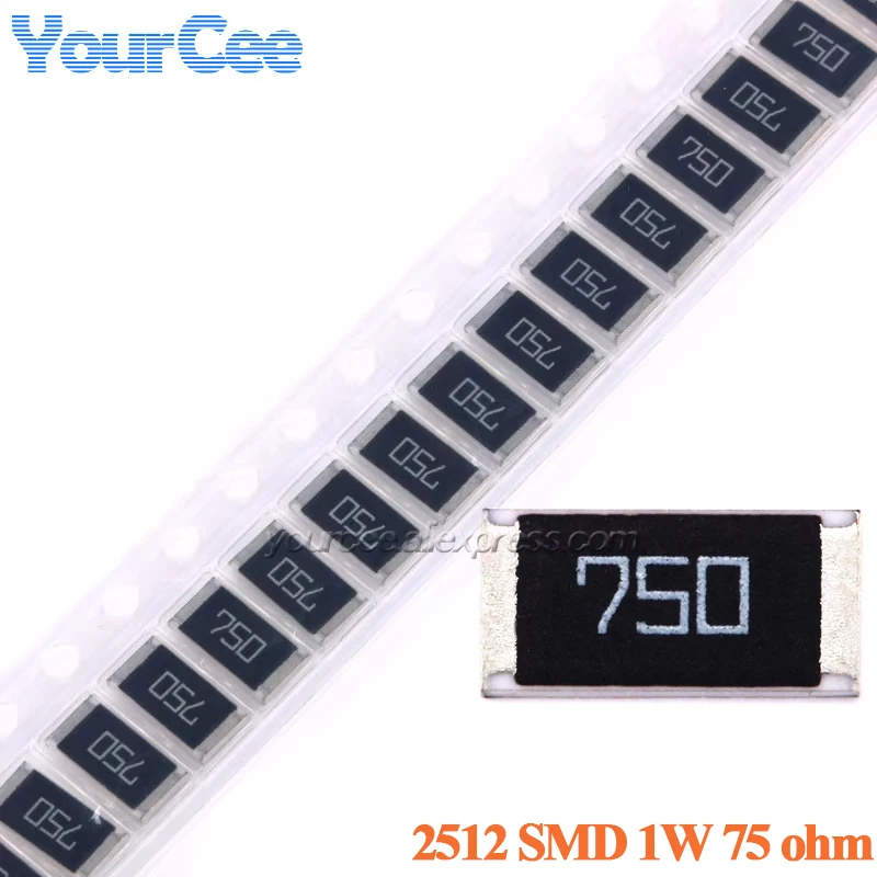 100 uds/10 Uds 75ohm 2512 resistencia de Chip SMD 75 Ohm 75R 750 1W 5% resistencia Kit de bricolaje