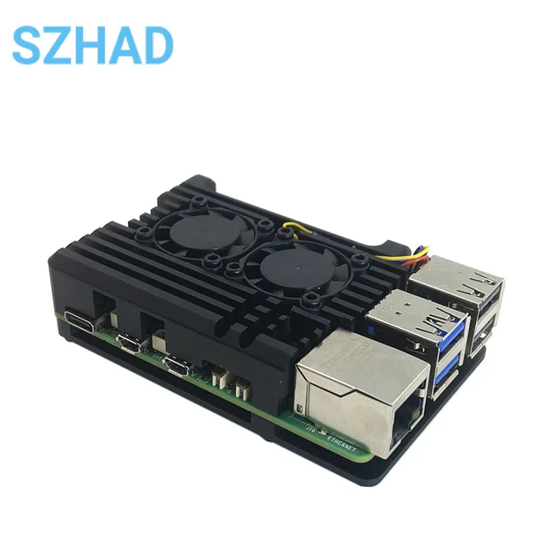 Raspberry Pi 5, carcasa de aluminio, carcasa de Metal con ventilador de refrigeración, disipador de calor de silicona, radiador de refrigeración pasivo activo para RPi 5
