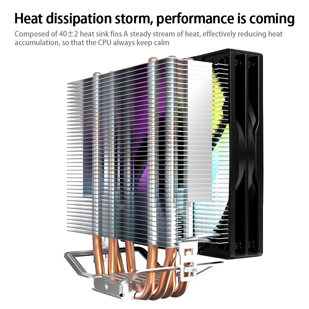 PADO 400 CPU Cooler Radiator RGB PWM versión silenciosa 4 tubos de calor PC enfriador de aire ventilador de 120mm para Intel LGA 775 17XX 115X 1200 AMD AM5 - imagen 4