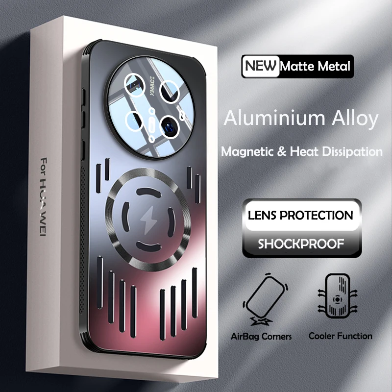Funda de carga inalámbrica magnética de disipación de calor de Metal duro para Huawei Mate 70 60 50 40 Pro funda protectora trasera fresca