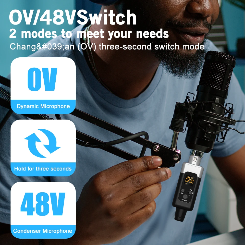 Convertidor de micrófono inalámbrico UHF de 48V/0V, transmisor y receptor XLR, sistema inalámbrico de micrófono para todo tipo de micrófono - imagen 2