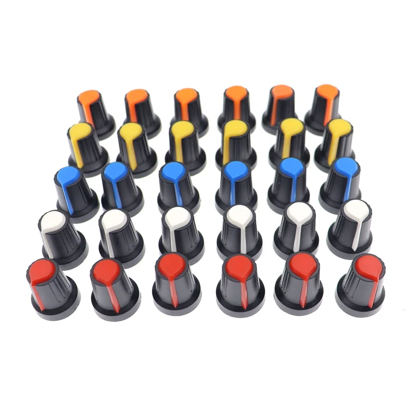 30 Uds WH148 tapa de perilla de potenciómetro (núcleo de cobre) 15*17mm 6mm agujero del eje AG2 amarillo naranja azul blanco rojo 5 valores * 6 uds - imagen 4
