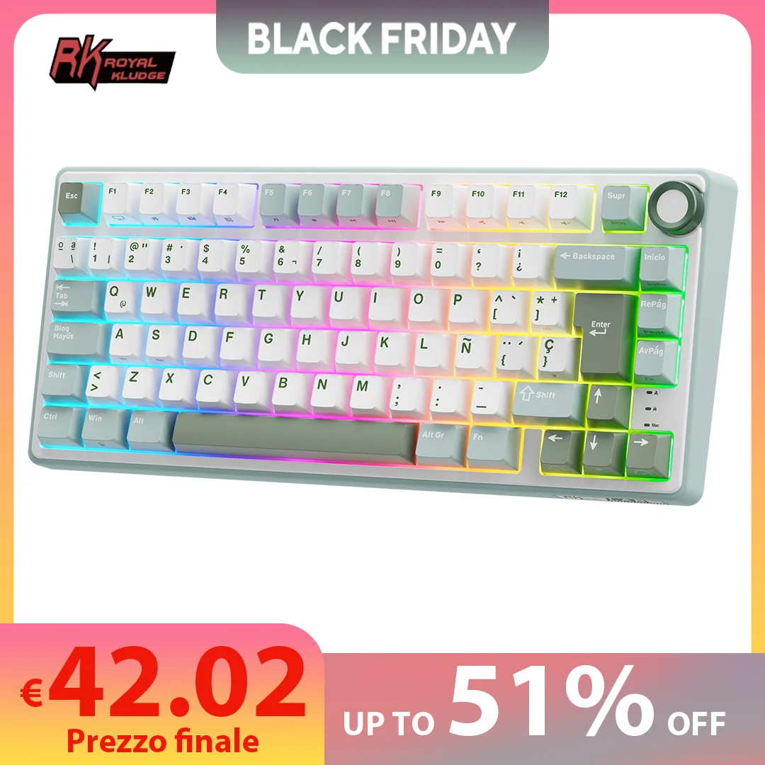Teclado mecánico con cable RK Royal Kludge R75, 80 teclas, retroiluminado RGB, intercambiable en caliente, teclado para jugadores español, teclas MDA PBT - imagen 2
