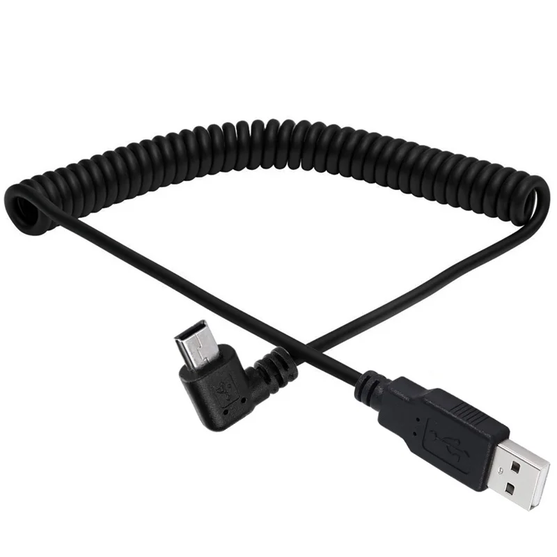 Muelle espiral en espiral USB 2,0 A macho a 90 grados en ángulo MINI 5 pines Cable de enchufe macho izquierdo y derecho - imagen 5