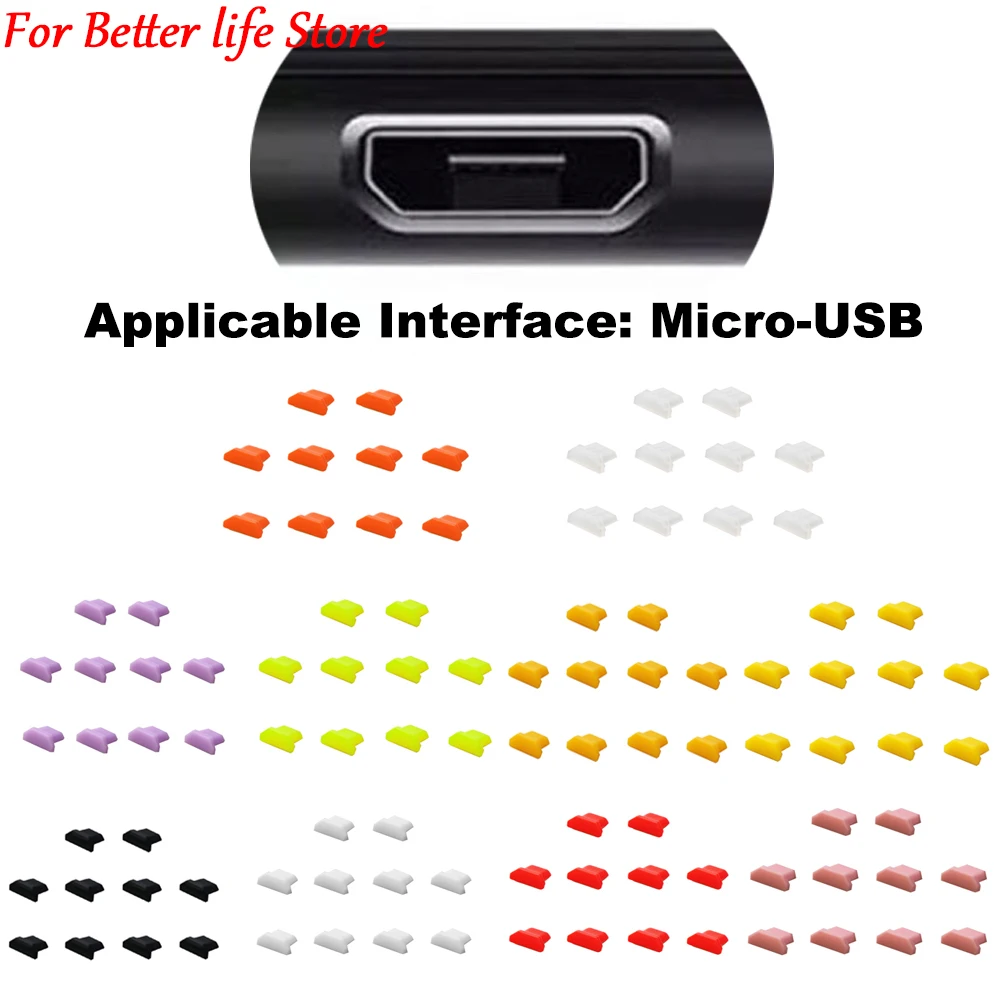 Conector Micro USB de silicona, herramienta de protección contra el polvo, puerto de carga, 10 unidades por juego