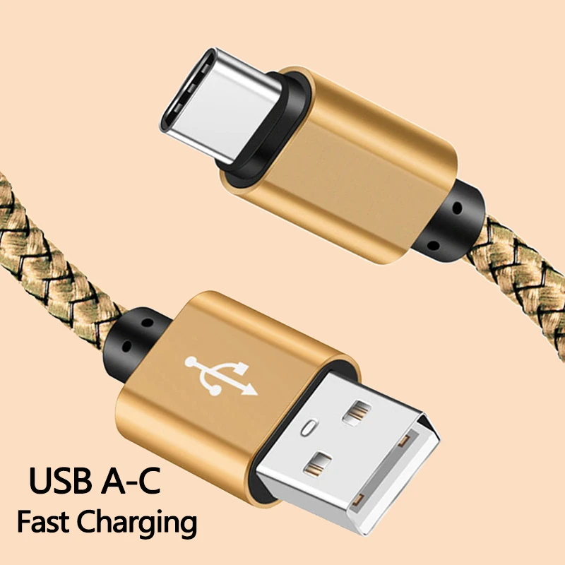 Cable de carga USB A a tipo C, cargador rápido, Cable de datos de nailon para Iphone, Android, Huawei, Samsung, dispositivo de carga tipo C, 1M, 2M, 3M - imagen 3