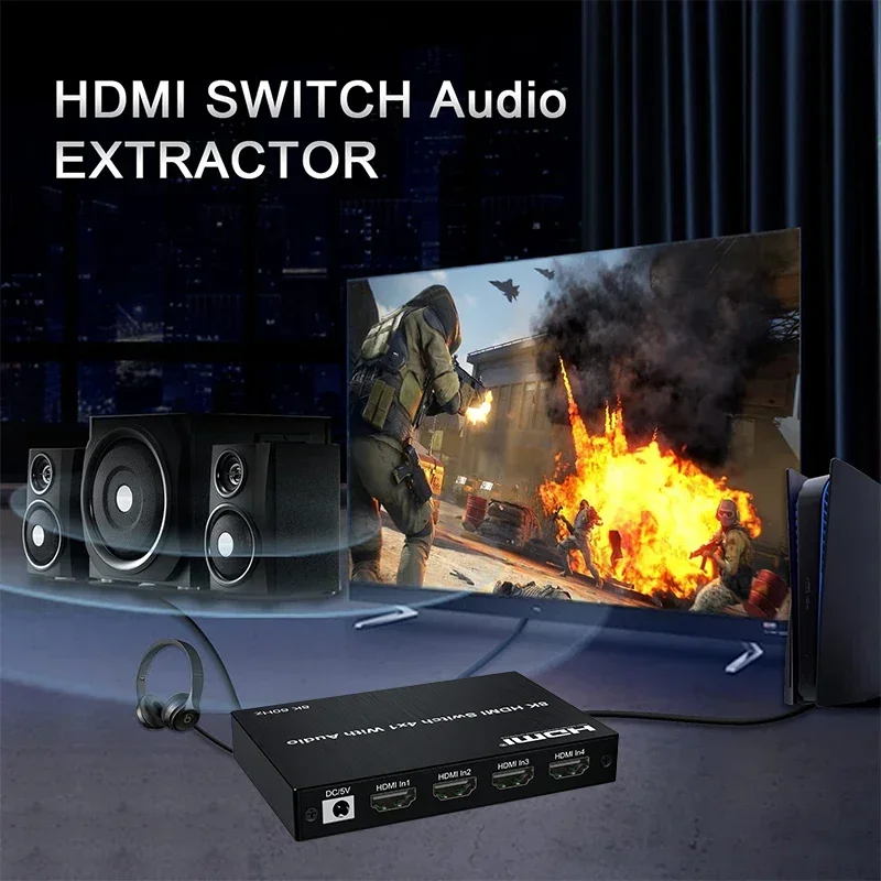 Conmutador HDMI 8K 60Hz 4 en 1 salida con Extractor de Audio eARC Conmutador HDMI 4K 120Hz a ARC SPDIF + Coaxial + salida de Audio de 3,5mm 48Gbps HDR - imagen 4