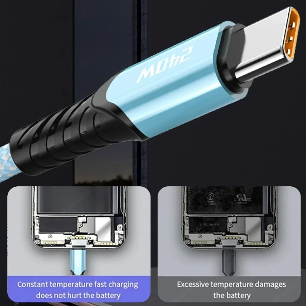 Cable USB C a USB C PD 240W Cable de datos de carga rápida para iPhone 15 Samsung Xiaomi Huawei tipo C cargador de teléfono Cable de carga rápida