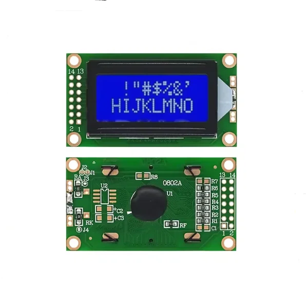 Pantalla LCD de cristal líquido 0802A, módulo LCD de 8x2 DC3.3V-5V, pantalla azul y verde - imagen 2