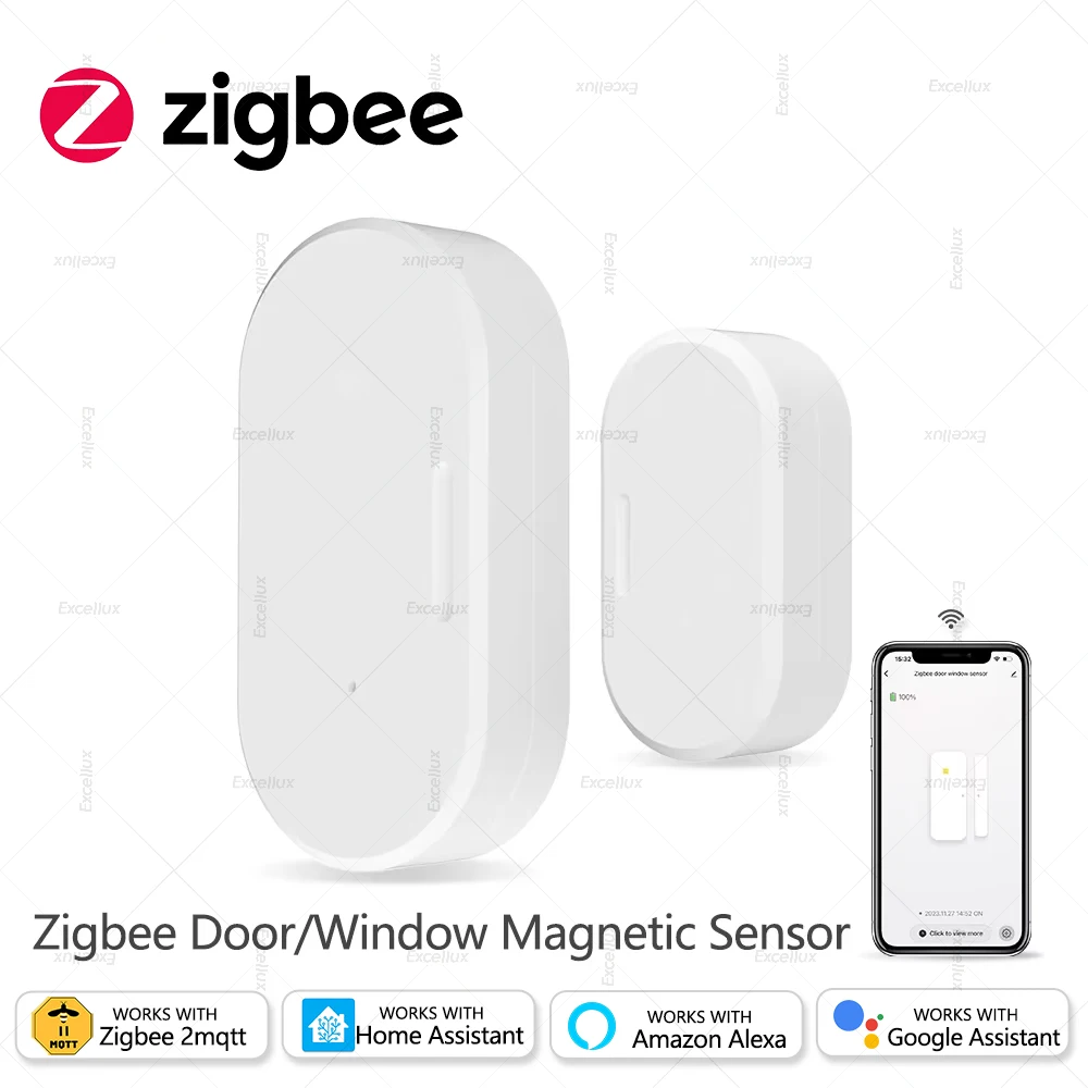 Zigbee-Sensor magnético de puerta, ventana, Detector abierto y cerrado, alarma, funciona con el asistente de hogar Zigbee2mqtt Alexa
