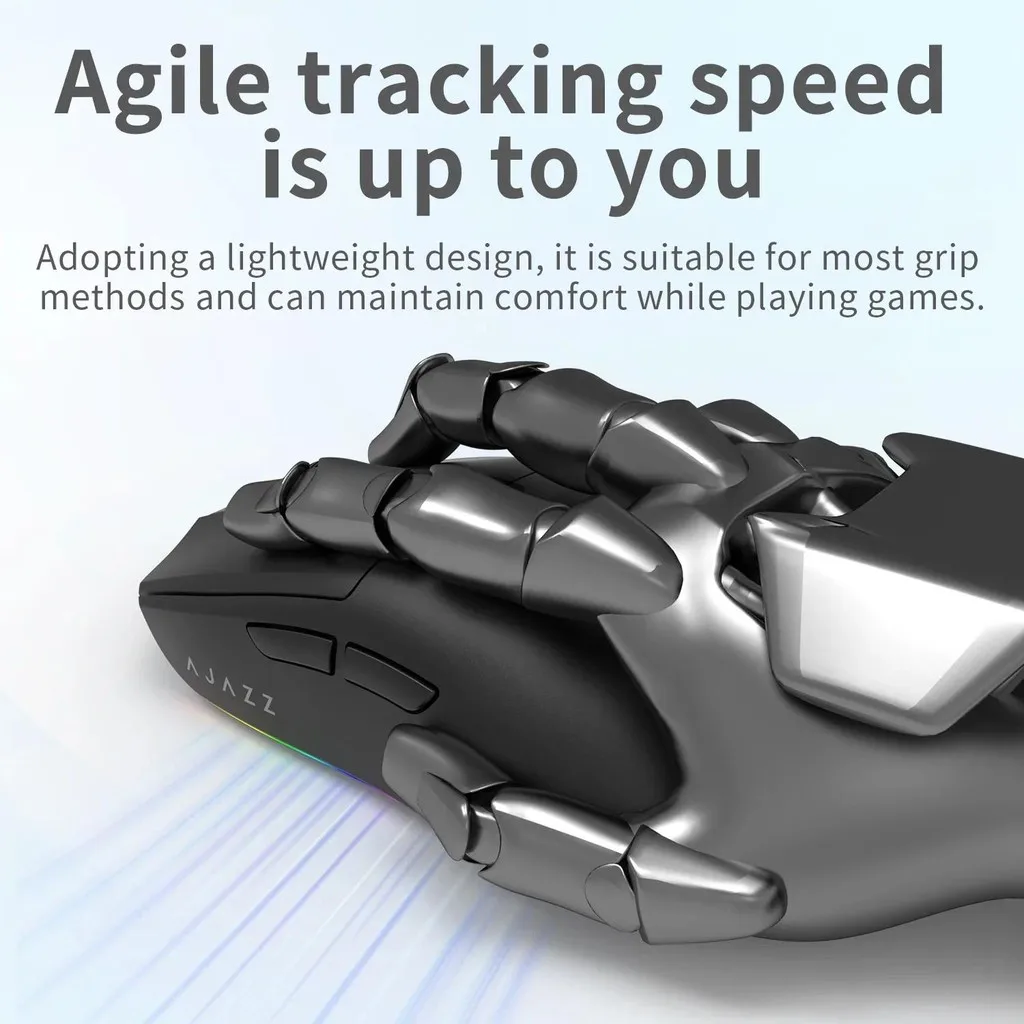 Ratón inalámbrico AJAZZ AJ139 V2 MC trimododo RGB 500mAh batería larga PAW3311 12000DPI 66g diseño de mano grande para PC portátil Gamer - imagen 4