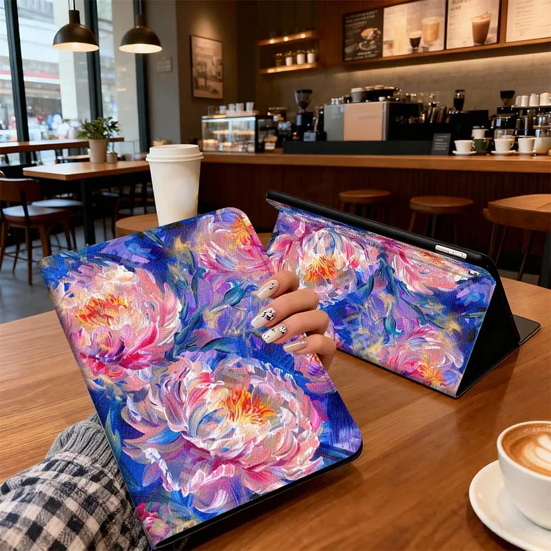 Funda para tableta Lenovo Pad Tab Legion Xiaoxin Y900 Y700 K10 M10 P11 3. a generación, arte floreciente, flores moradas