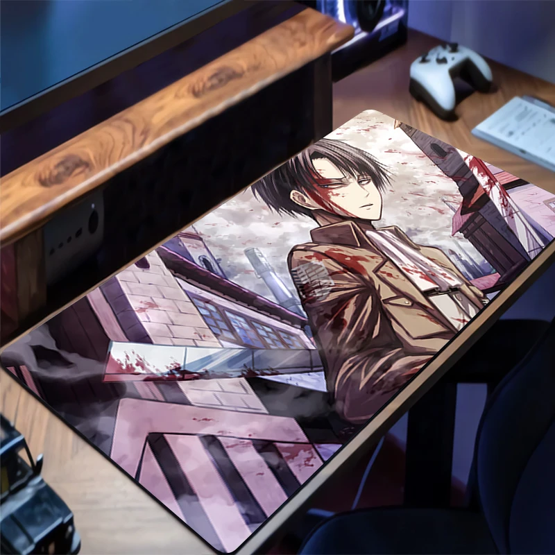 Alfombrilla de ratón para juegos extendidos, alfombrilla de ratón A-attack on Titan Levi con bordes cosidos, alfombrilla de escritorio, Base antideslizante, alfombrilla para teclado de ordenador - imagen 2