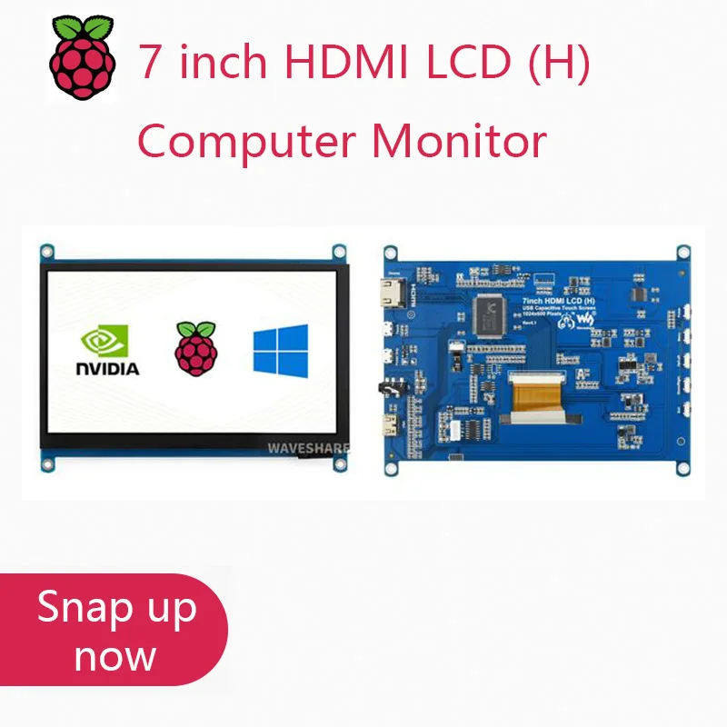 Waveshare-Monitor de ordenador LCD (H), pantalla táctil capacitiva IPS de 7 pulgadas, HDMI, 1024x600, compatible con Raspberry Pi Jetson Nano Win10, etc.