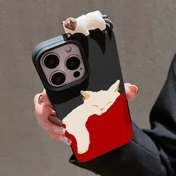 Funda de teléfono de cuero suave con bonito gato para iPhone 17 13 11 16 15 Pro Max 14 Plus 12 17 Air 17promax 16promax Funda a prueba de golpes